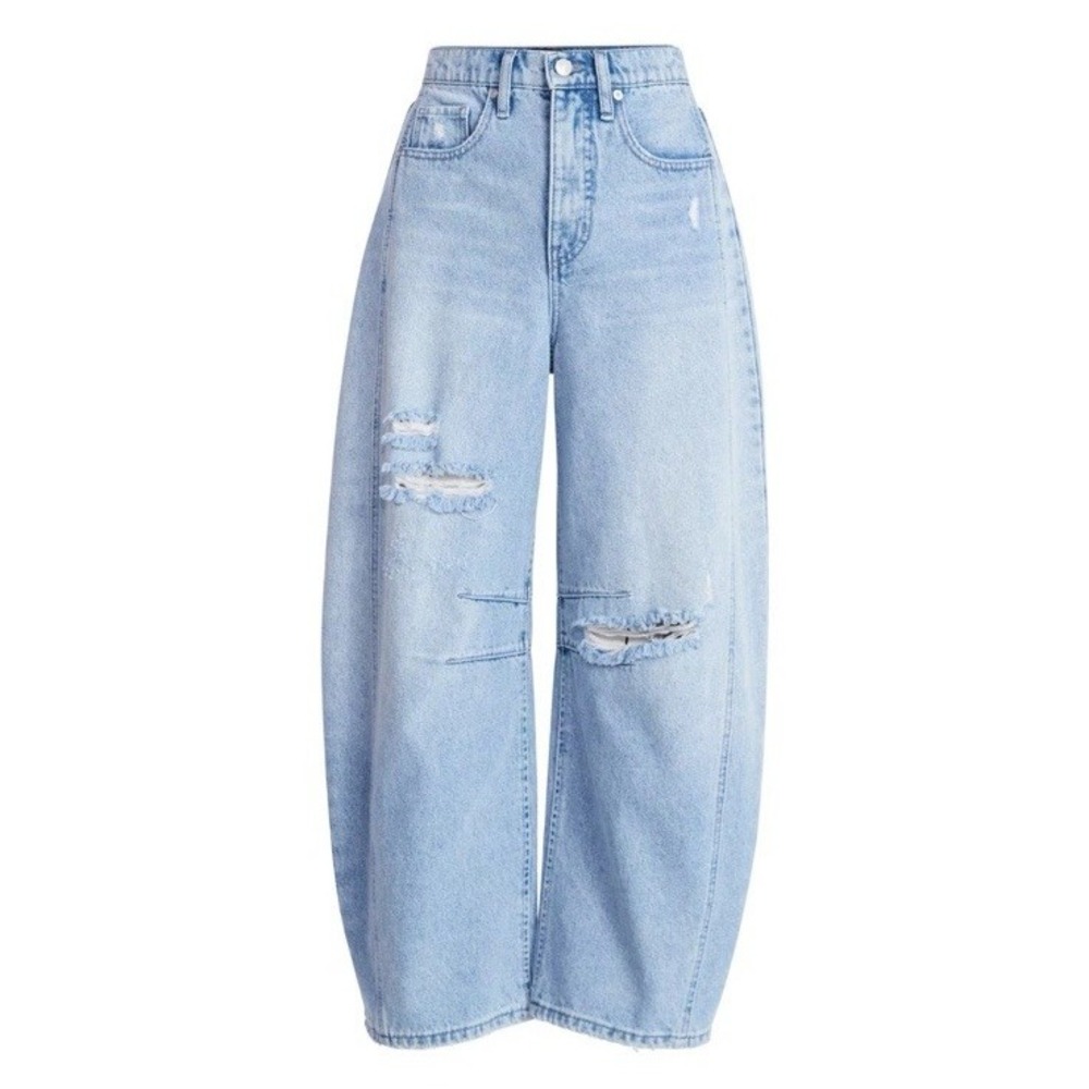 Scoop Baggy Barrel Jeans Women's 6 Light Wash High Waisted Wide Leg Distressed